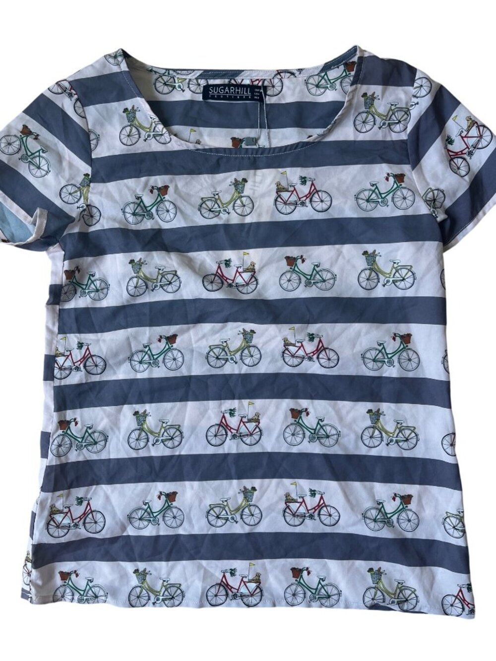 SugarHill Boutique Parisian French Girl Chic Blouse Womens 4 Pink Bicycle